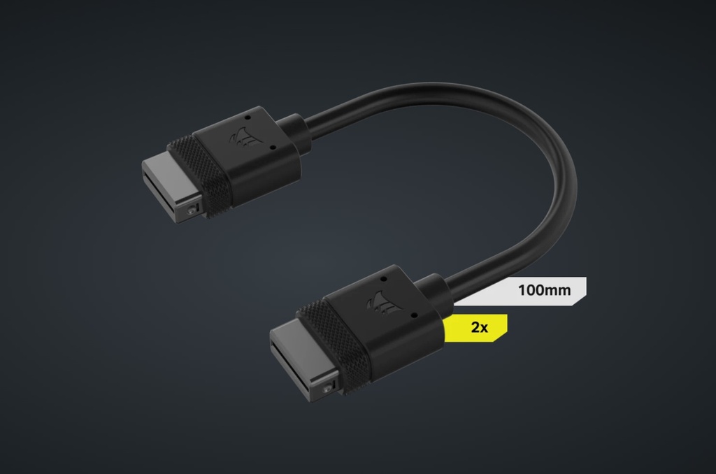 [840006664345] 840006664345 Corsair  iCUE LINK Cable - 2x 100mm, Dual Cable pack Black Stright connectors