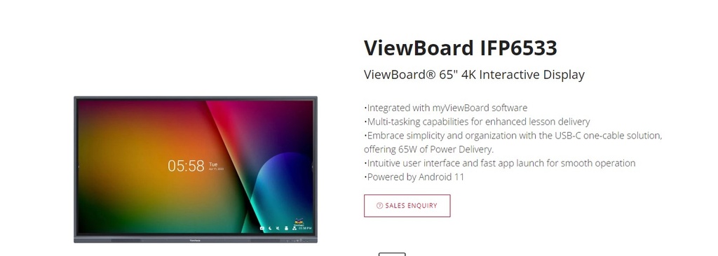 [766907024289] ViewSonic 65" 4K Interactive Flat Panel Display w/ myViewBoard ‐ Front Facing Speakers, 8GB  USB‐C Inc IPF6533 -3 Years Advance Replacement