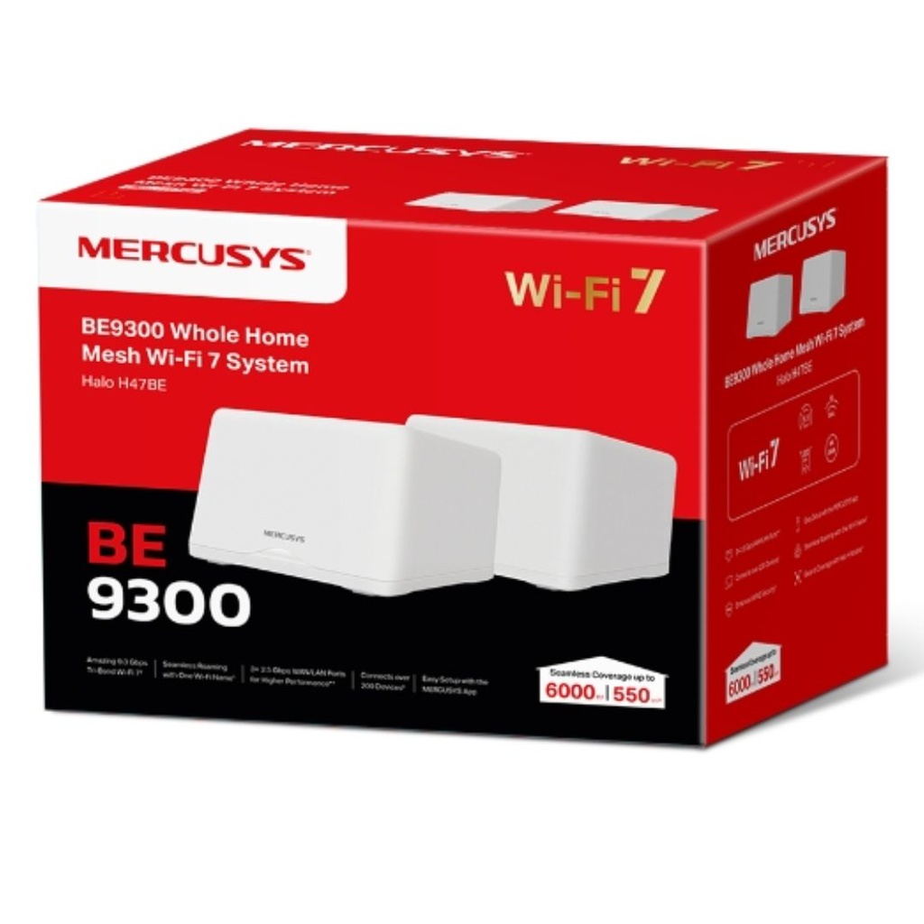 [6957939001681] Mercusys Halo H47BE(2-pack) BE9300 Whole Home Mesh Wi-Fi 7 System, 9214 Mbps Tri-Band, Up to 550m² (WIFI7)