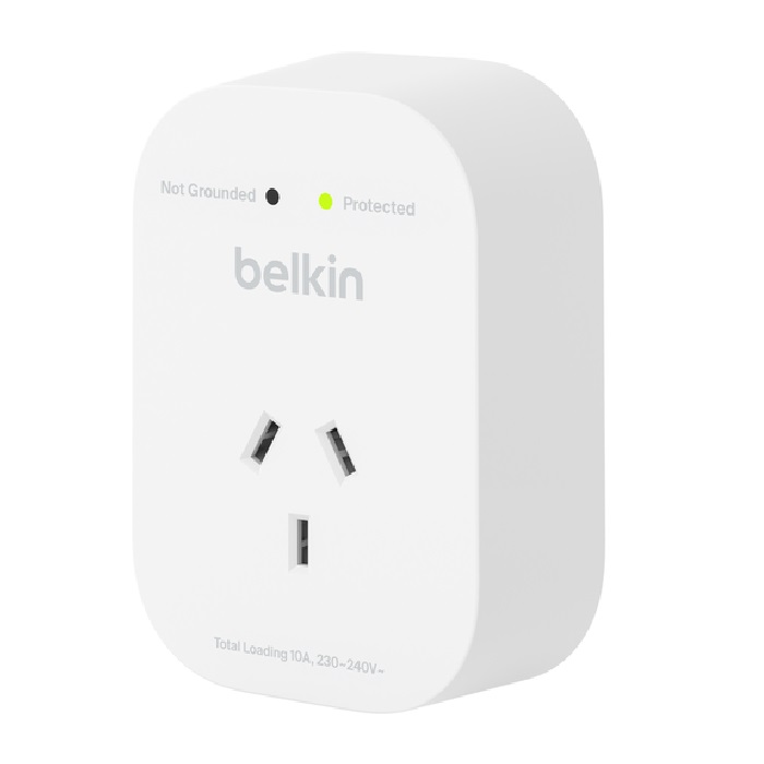 [745883878871] 745883878871 Belkin 1-Outlet Surge Protection - White (SRA010AU), 1800 Joules Protection ,impact resistant, prevents scratches, dents  rust,2YR Power Board