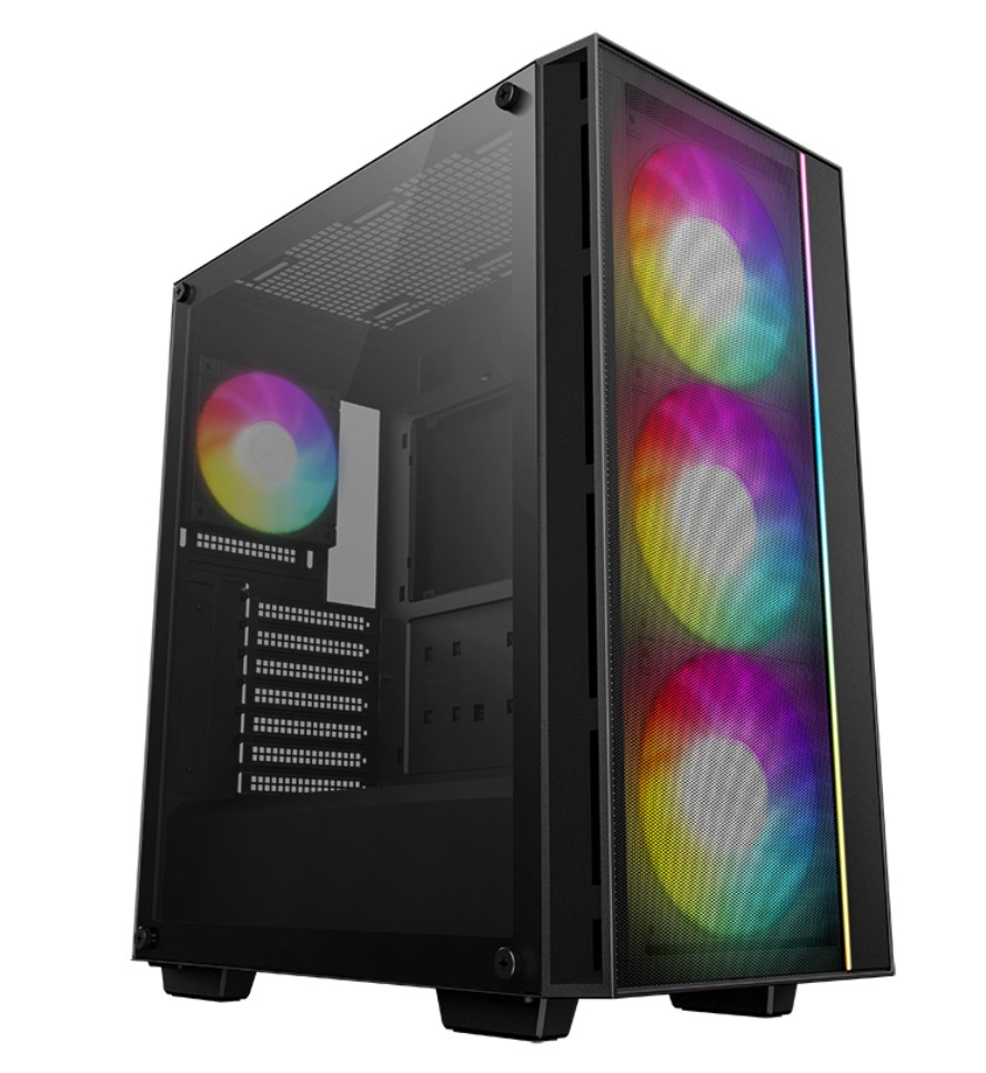[6933412774358] 6933412774358 DeepCool MATREXX 55 MESH V4 Full Tempered Glass Side Panel ATX Case. Pre-Installed 3×140mm ARGB PWM Fans,  1×120mm ARGB, Up to 360mm