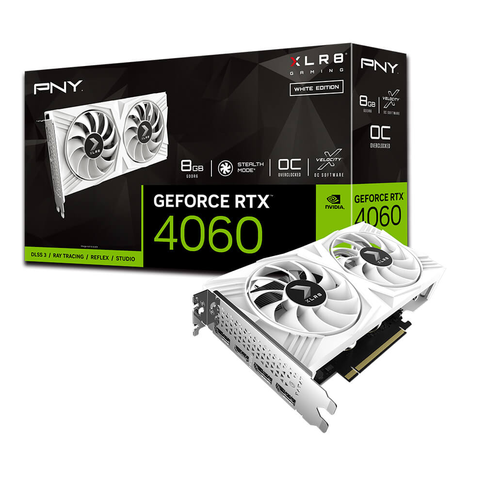[4718006456153] 4718006456153 PNY GeForce RTX™ 4060 8GB OC XLR8 VERTO DF White Edition /Clock Speed 1830MHz /Boost Speed 2475MHz/ Memory Size 8GB GDDR6