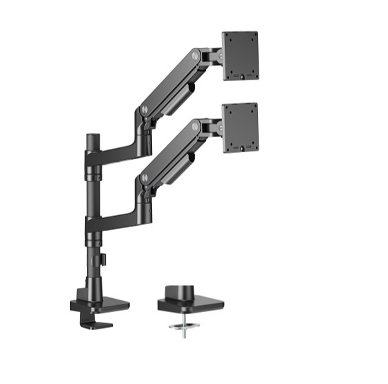 [6956745179614] Brateck LDT81-C024P-B NOTEWORTHY POLE-MOUNTED HEAVY-DUTY GAS SPRING DUAL MONITOR ARM Fit Most 17"-49" Monitor Fine Texture Black(new)