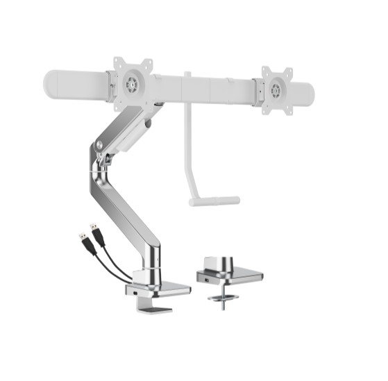 [6956745179577] Brateck LDT81-C022UC-W NOTEWORTHY GAS SPRING DUAL MONITOR ARM WITH USB-A/USB-C PORTS Fit Most 17"-32" Monitor Fine Texture White(LS)