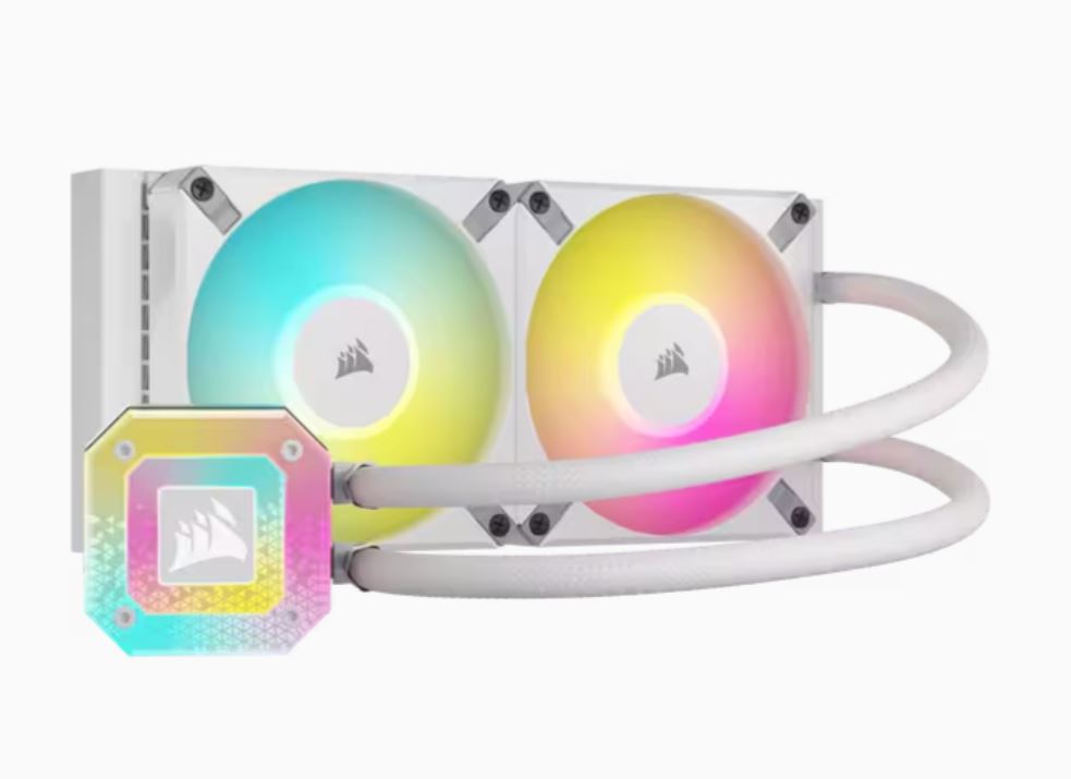 [840006683513] 840006683513 Corsair H100i Elite CAPELLIX XT White, 240mm Radiator, 2x ML120 RGB PWM Fans, Ultra Bright RGB Pump Head. Liquid Cooling. Black. 5 Yrs Warranty.