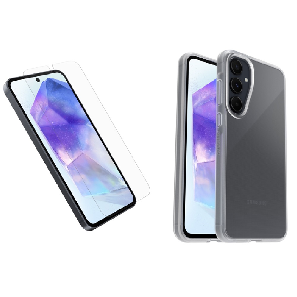 [840304760282] OtterBox React Case with Screen Protector Samsung Galaxy A55 5G (6.6") Clear - (78-81410), DROP+Military Standard Case, 2 Years Warranty