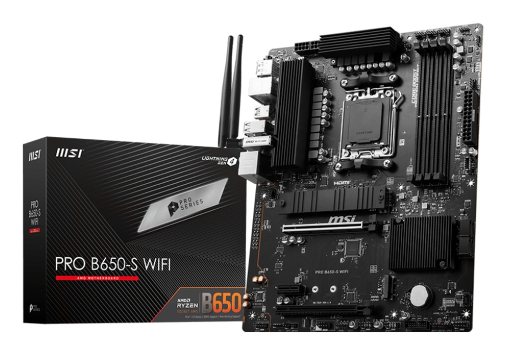 [4711377132862] 4711377132862 MSI PRO B650-S WIFI AMD AM5 ATX Motherboard, 4x DDR5 ~192GB, 2x PCI-E x16, 2x M.2, 4x SATA,  11x USB 3.2, 4x USB 2.0