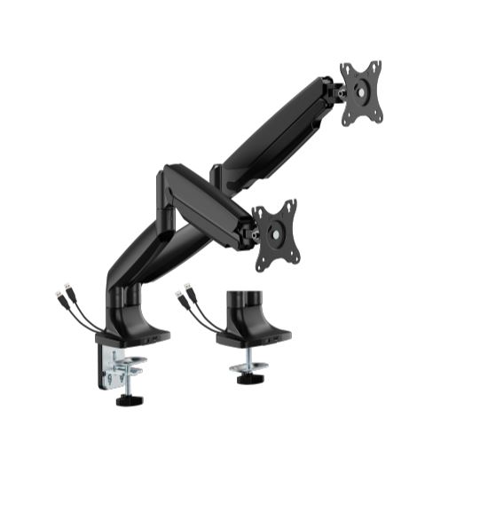 [6956745178334] 6956745178334 Brateck LDT82-C024UC DUAL SCREEN HEAVY-DUTY GAS SPRING MONITOR ARM WITH USB PORTS For most 17"~35" Monitors, Matte Black(LS)