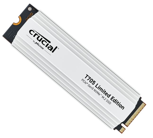 [649528940629] 649528940629 Crucial T705 2TB Gen5 NVMe SSD White Heatsink - 14500/12700 MB/s R/W 1200TBW 1550K IOPs 1.5M hrs MTTF DirectStorage for Intel 14th Gen AMD Ryzen