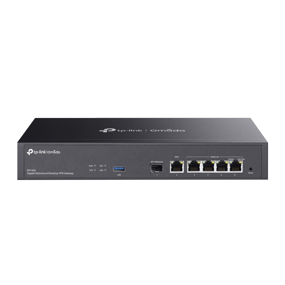 [8885020622300] 8885020622300 TP-Link ER7406 Omada Gigabit Rackmount/Desktop VPN Gateway, 1x Gigabit SFP WLAN/LAN, 5x Gigabit RJ45, 1x USB3.0, Load Balance, High Security VPN