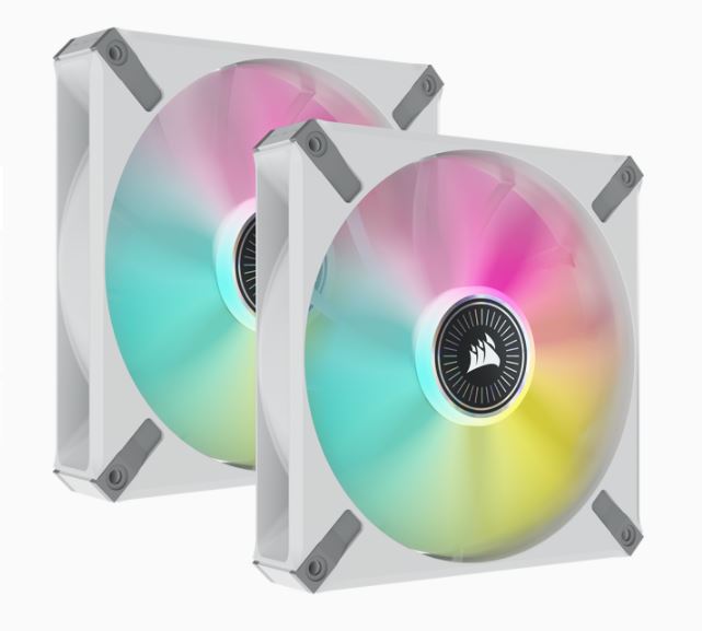 [840006640141] 840006640141 Corsair ML ELITE Series, ML140 RGB ELITE WHITE, 140mm Magnetic Levitation RGB Fan with AirGuide, Dual Pack with Lighting Node CORE (LS)