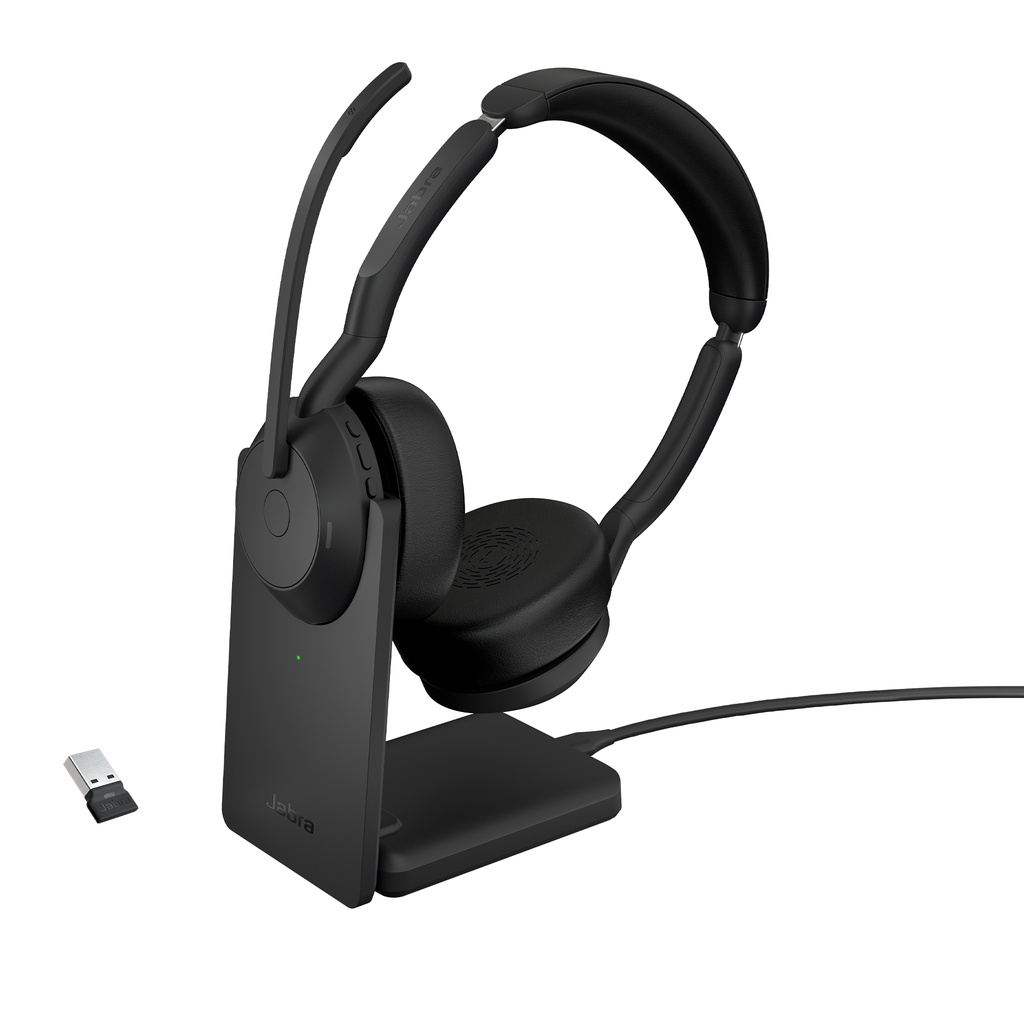 [5706991027556] 5706991027556 Jabra  Evolve2 55 Link380a UC Stereo Stand USB-A, Link 380 Bluetooth® Adapter ,30m Wireless Range, 18 Hours Battery Life, ANC