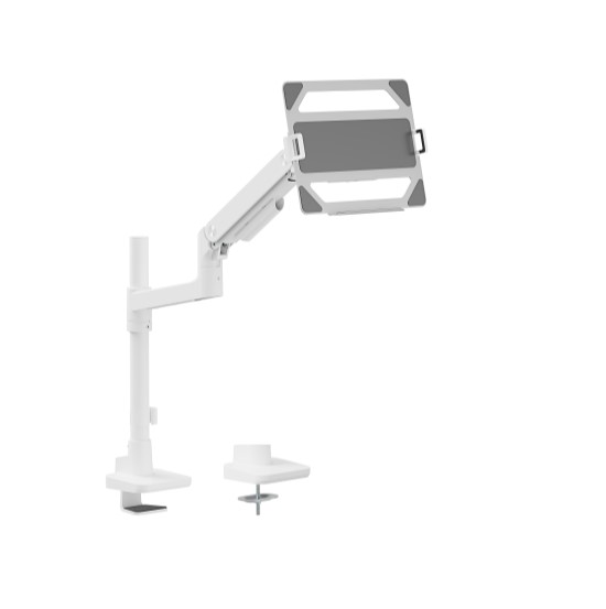 [6956745179539] 6956745179539 Brateck LDT81-C012P-ML-W POLE-MOUNTED HEAVY-DUTY GAS SPRING MONITOR ARM WITH LAPTOP HOLDER For most 17"~49" Monitors, Fine Texture White (LS)