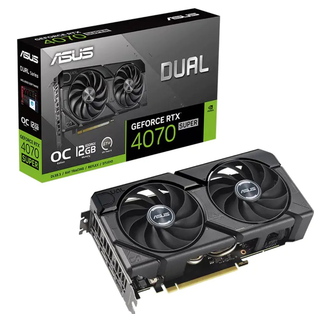 [4711387475997] ASUS nVidia GeForce DUAL-RTX4070S-O12G-EVO RTX4070 SUPER EVO OC Edition 12GB GDDR6X 2520 MHz Boost Clock, RAM 21Gbps, 3xDP, 1xHDMI