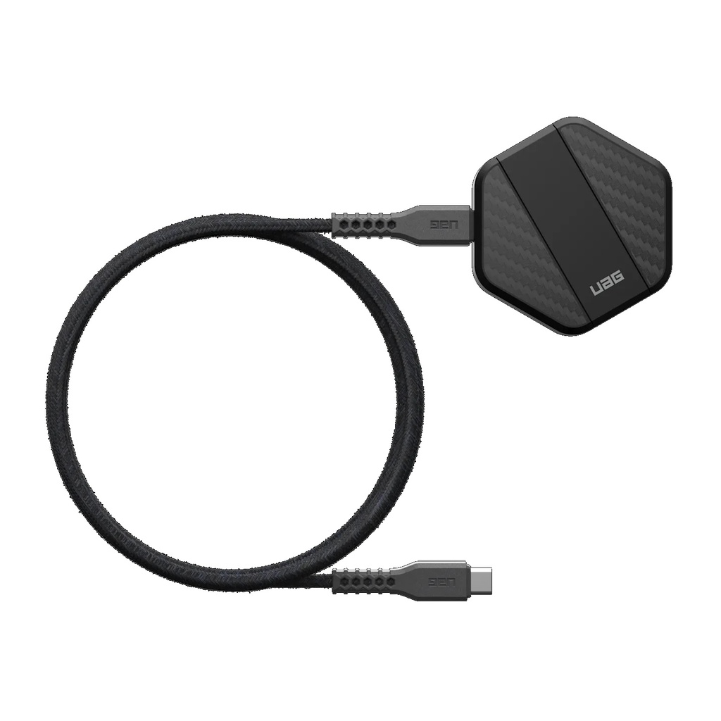 [840283911583] UAG Wireless Charging Pad with Stand - Black/Carbon Fiber(9B4410114042),Up to 15W Of Wireless Power,Detachable 4ft Braided USB-C Cable,1 Year Warranty