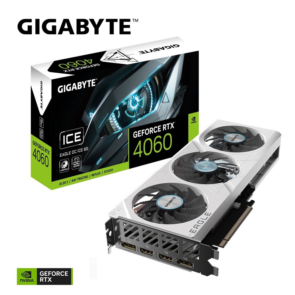 [4719331354336] Gigabyte nVidia GeForce RTX 4060 EAGLE OC ICE-8GD GDDR6 Video Card, PCI-E 4.0, 2505 MHz Core Clock, 2x DP 1.4a, 2x HDMI 2.1a*2