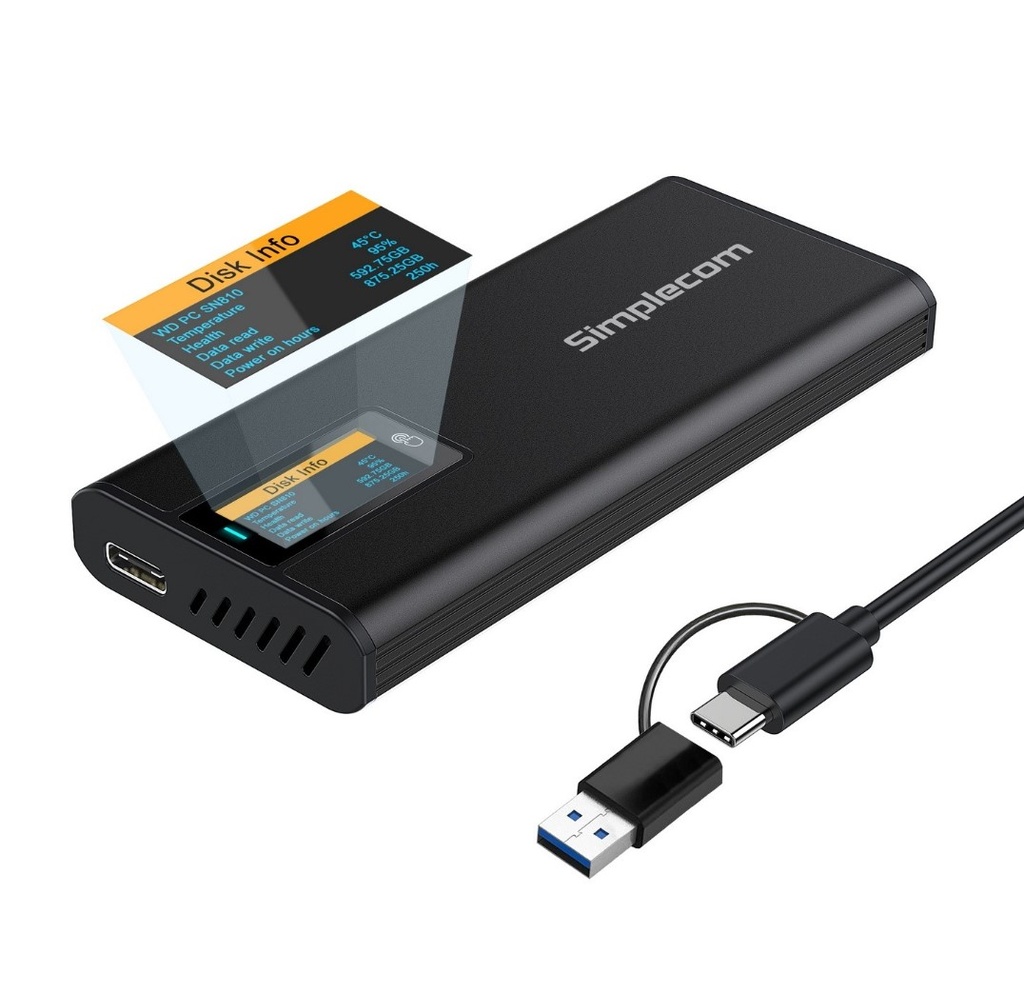 [9350414003472] 9350414003472 Simplecom SE530 NVMe / SATA M.2 SSD to USB-C Enclosure with SMART LED Screen USB 3.2 Gen 2 10Gbps
