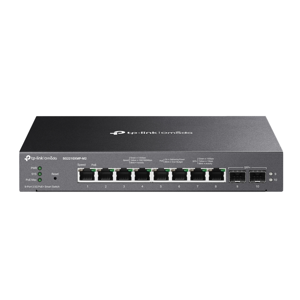 [4895252504774] 4895252504774 TP-Link SG2210XMP-M2 Omada 8-Port 2.5GBASE-T and 2-Port 10GE SFP+ Smart Switch with 8-Port PoE+, Integration with Omada SDN Controller, Static Routing
