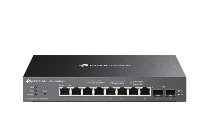 [4895252504774] TP-Link SG2210XMP-M2 Omada 8-Port 2.5GBASE-T and 2-Port 10GE SFP+ Smart Switch with 8-Port PoE+, Integration with Omada SDN Controller, Static Routing