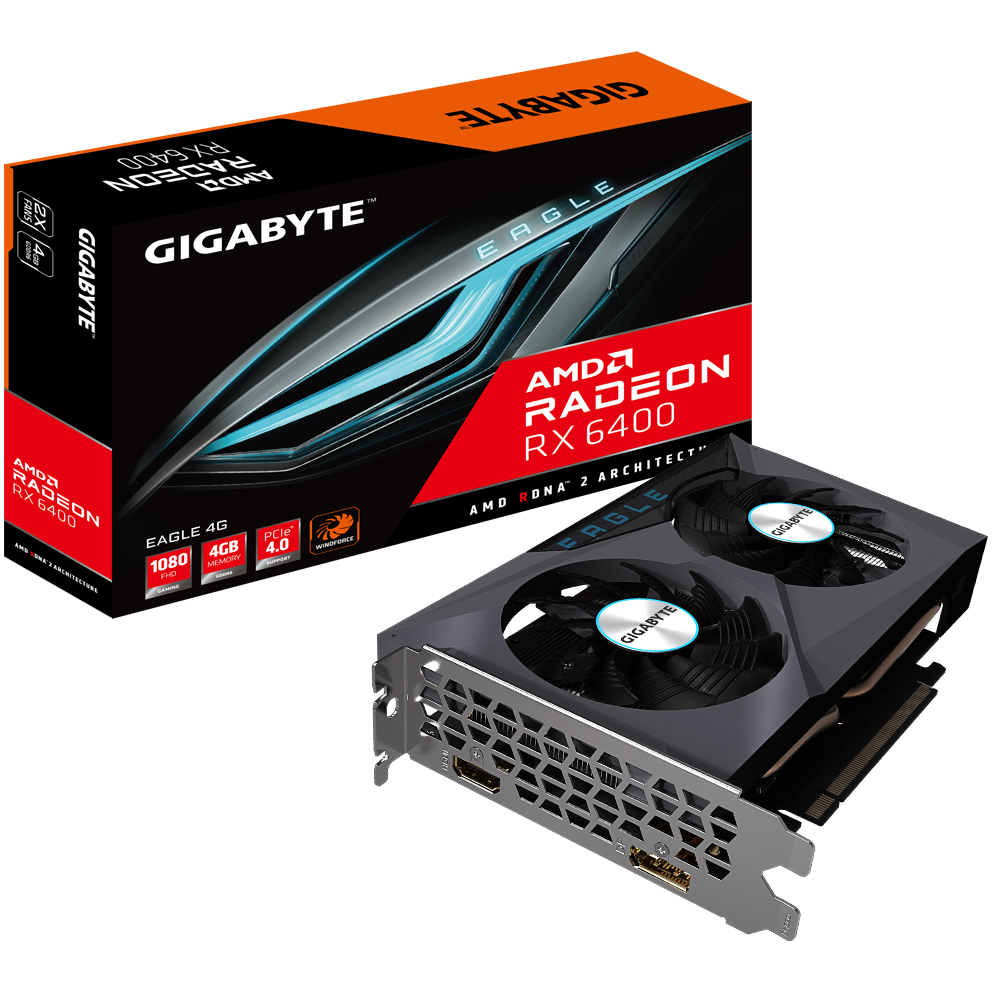 [4719331310547] 4719331310547 Gigabyte AMD Radeon RX 6400 EAGLE 4G Video Card GDDR6,PCI-E 4.0,DisplayPort 1.4 x1 HDMI 2.1 x1