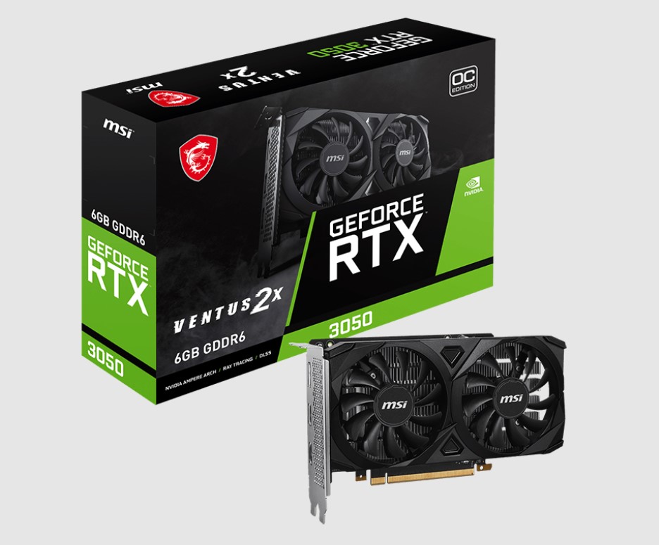 [4711377176811] MSI nVidia Geforce RTX 3050 VENTUS 2X 6G OC Video Card, Boost: 1492 MHz, CUDA 2304 Units, 6GB GDDR6, HDMI™ x 2