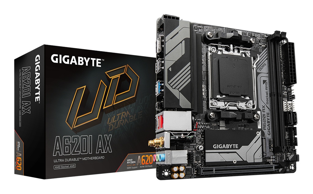 [4719331855826] 4719331855826 Gigabyte M/B A620I AX 1.0, AMD AM5, 2 x DDR5 up to 128 GB,  1 x HDMI, 1 x PCI Express x16, 1 x M.2, 2 x SATA, 4x USB 3.2