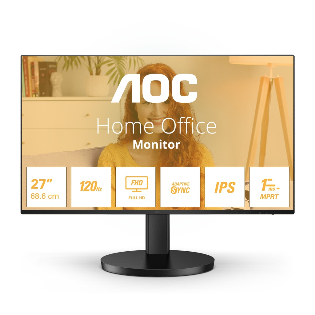 [6973985232046] 6973985232046 AOC 27" IPS, 100Hz, 250cd/m2,  Full HD 1920 ×1080  2w Speakers, 3-Way Frameless Slim HDMI, VGA Tilt Low Blue, Flicker Free, VESA 100mm, Office Monitor