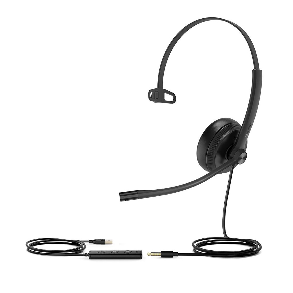 [6938818308022] Yealink UH34 Special Edition Mono UC USB Headset, USB-A  3.5mm, Audio Clarity, Noise Cancelling Microphone, Leather Ear Cushions, YHC20 Controller
