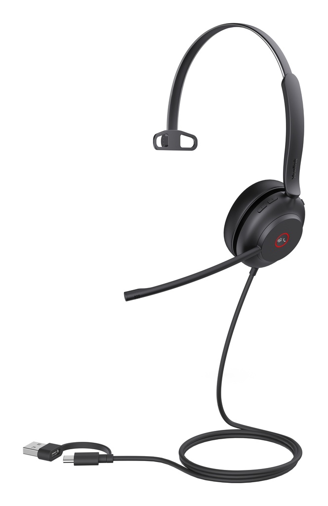 [6938818319141] 6938818319141 Yealink UH37 Microsoft Teams Certified USB Wired Headset, Mono, USB-C/A, Dual Noise-Cancelling, Busylight, Leather Ear Cushion, HD Audio