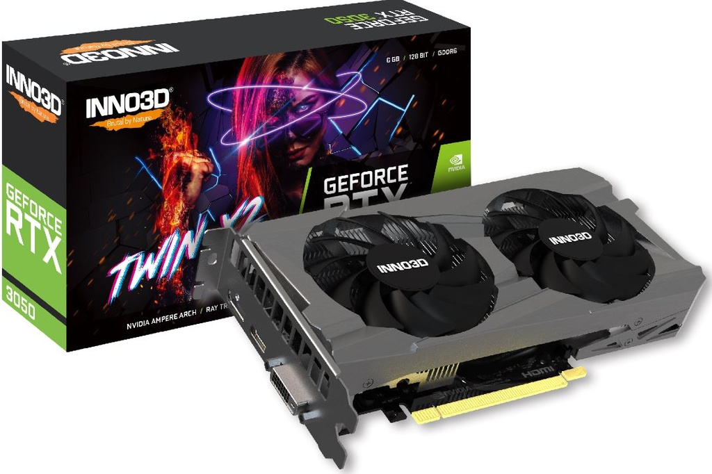 [835168004061] 835168004061 INNO3D nVidia GeForce RTX 3050 TWIN X2 GPU 6GB GDDR6, 1470MHz Boost Clock, RAM 14Gbps, 1xDP, 1xHDMI, 1x DVI,