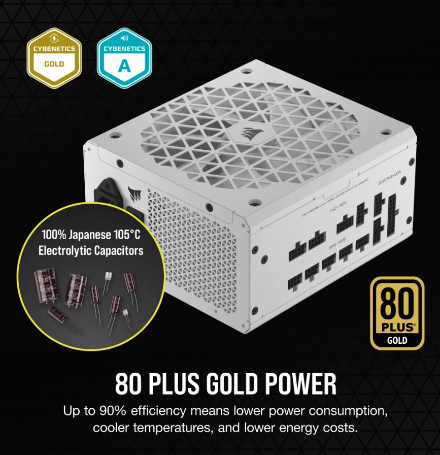 [840006668169] 840006668169 Corsair RMx Shift White Series, RM850x Shift White, 850 Watt, 80 PLUS GOLD Certified, Fully Modular Power Supply
