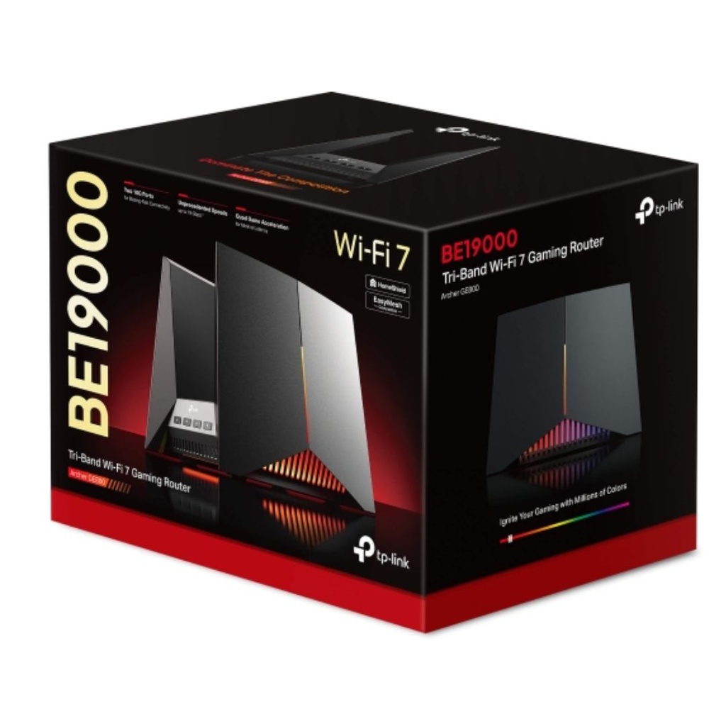 [4895252502343] TP-Link Archer GE800 BE19000 Tri-Band Wi-Fi 7 Gaming Router (WIFI7) 1376 Mbps at 2.4 GHz + 5760 Mbps at 5 GHz + 11520 Mbps at 6 GHz, 8× Internal Anten