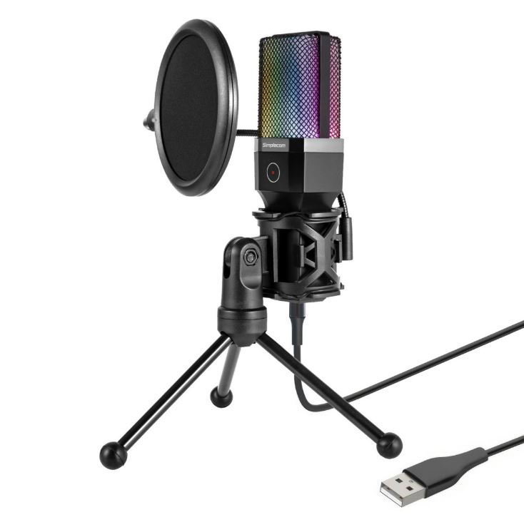 [9350414003335] 9350414003335 Simplecom UM650 USB Cardioid Condenser Microphone Gaming RGB Lights with Tripod  Pop Filter