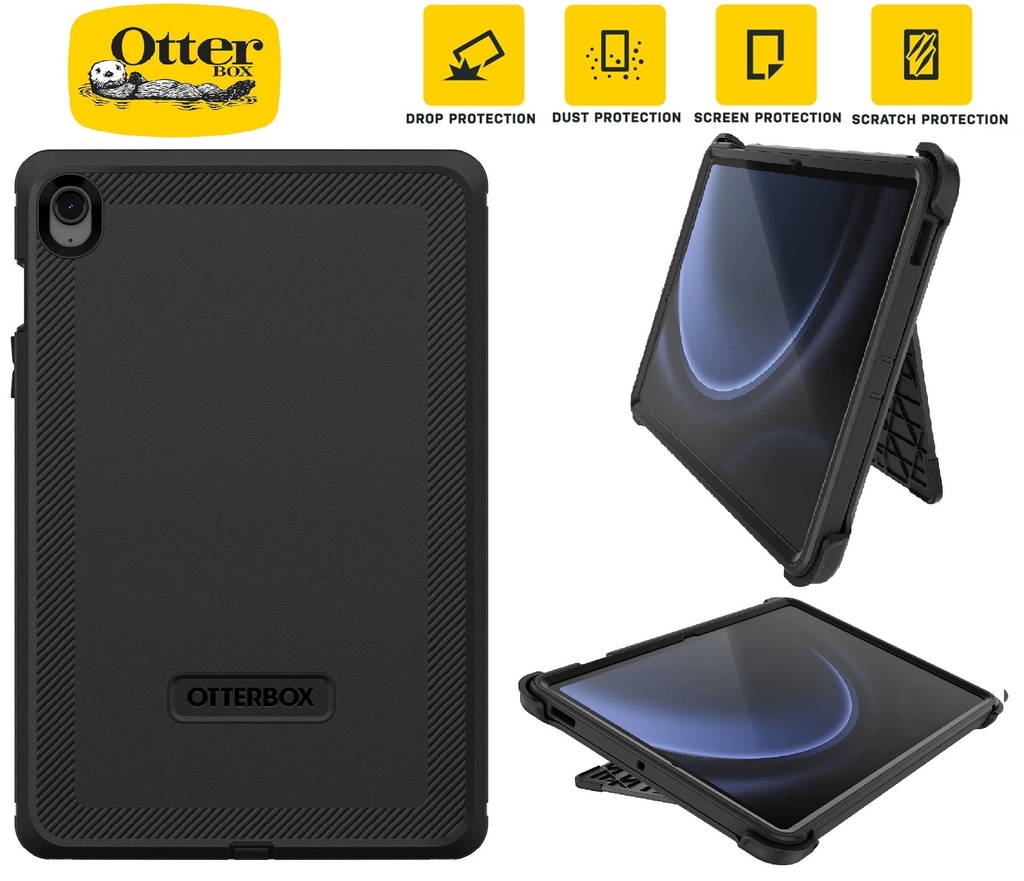 [840304756391] OtterBox Defender Samsung Galaxy Tab S9 FE (10.9") Case Black - (77-95041), DROP+ 2X military standard, Built-in Screen Protector, 7 Years Warranty