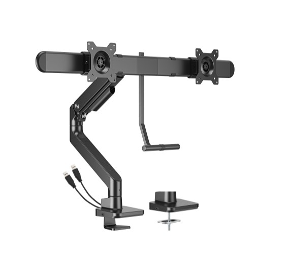 [6956745179645] Brateck LDT81-C022UC-B NOTEWORTHY GAS SPRING DUAL MONITOR ARM WITH USB-A/USB-C PORTS Fit Most 17"-32" Monitor Fine Texture Black(new)