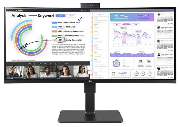 [8806091958228] 8806091958228 LG 34" 34BQ77QC-B Webcam IPS WQHD UltraWide , 3440x1440 21:9 5ms, HDR10 Height Adjust Tilt Swivel Pivot, SPK HDMI DP USB-C 90w, RJ45  Monitor
