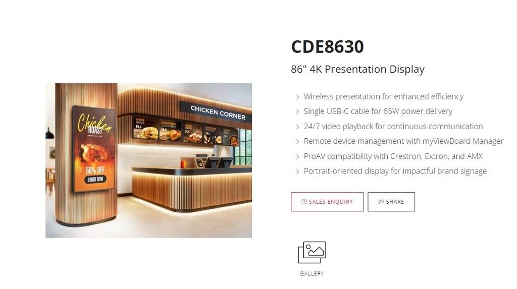 [CDE8630] CDE8630 Viewsonic 86" 4K Commercial Display  with built-in Viewboard cast.  Wireless Display Miracast 3 Years Advance Replacement