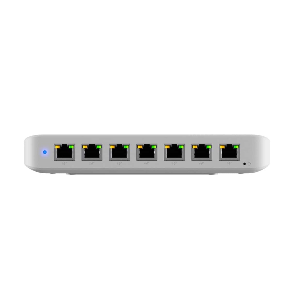 [810084693704] 810084693704 Ubiquiti Ultra 60W, Compact 8-port Layer 2 GbE PoE Switch, Versatile Mounting, 7 GbE PoE+ Output ports, 1 GbE Port, Includes PSU, 2Yr Warr