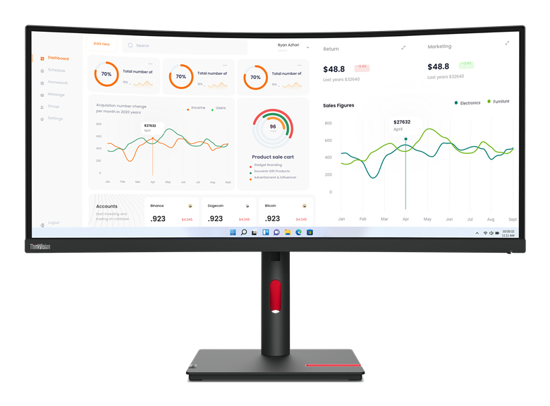 [196801194892] 196801194892 LENOVO ThinkVision T34w-30 34" WQHD Monitor 1500R Curve 4K 3440x1440 21:9 Height Adjustable Tilt and Swivel DP HDMI USB-C input LAN 4xUSB3.2 Hub 3yr