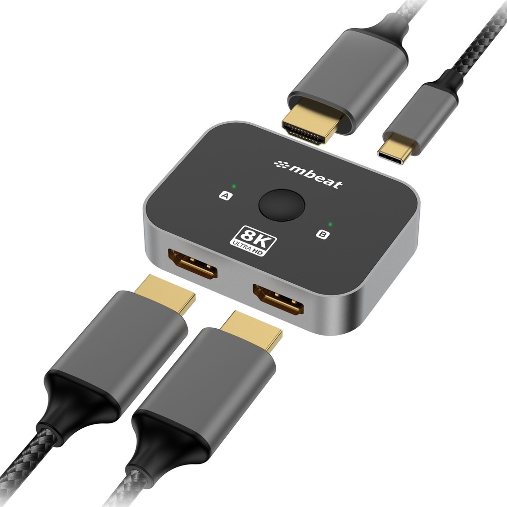 [9346396003753] 9346396003753 mbeat 8K Bi-directional HDMI 2.1 Switch 2 In 1 Out/1 In 2 Out  8K@60Hz resolution, plug-and-play convenience  USB-C power input Maximum 8K/60Hz