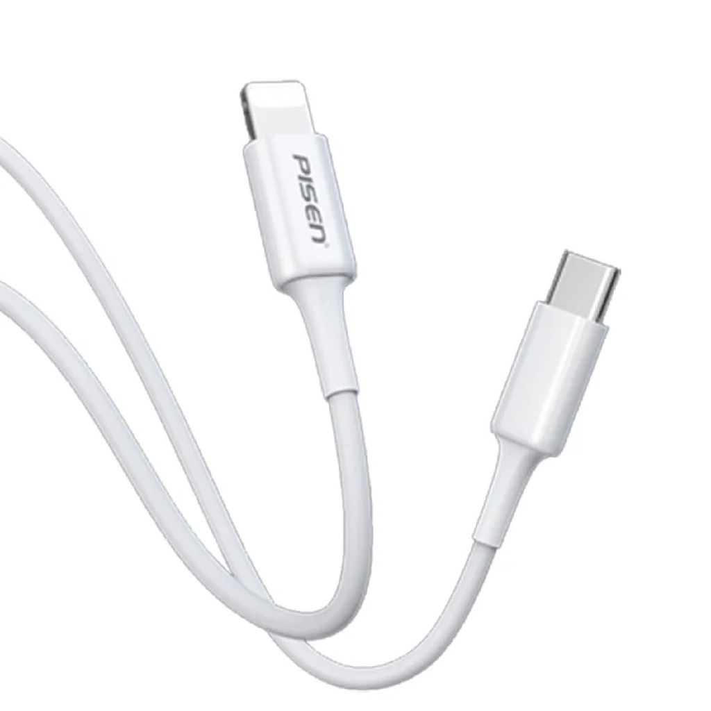 [6940735487704] Pisen Lightning to USB-C PD Fast Charge Cable (1M) White - Support Safe Charge 3A, Stretch-Resistant, Reinforced, Durable, Apple iPhone/iPad/MacBook