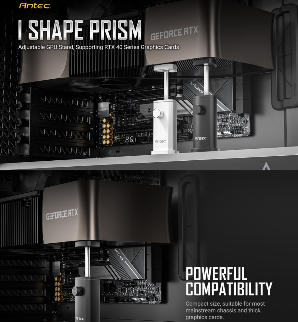 [761345778046] 761345778046 Antec IGPU, VGA Bracket Holder. Solid Construction  durability - White Aluminum Alloy Metal. Magnetic Non-Slip Base, Tool Free. Stable Rubber Pad top