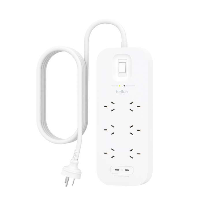 [745883878901] 745883878901 Belkin SurgePro 6-Outlet Surge Protector with Dual USB-C 30W - (SRB006AU2M), Dual USB-C ports, 2M Power cord, $50,000 CEW, RCM Safety Certified