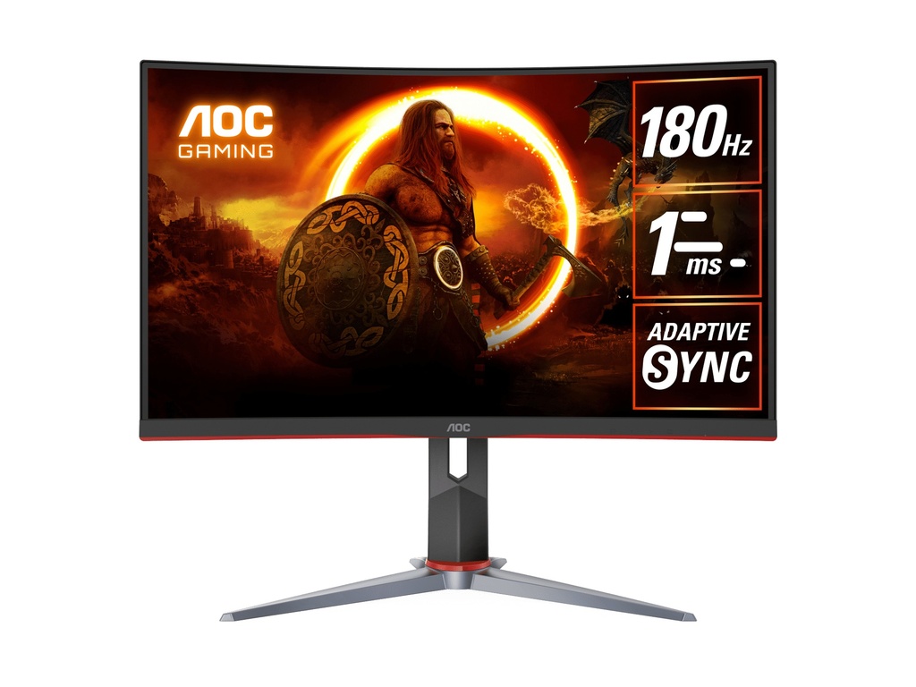 [6973985231889] 6973985231889 AOC 27" Curved QHD 2560x1440 1ms, 180hz ,VA Curved 1000R, Free-Sync Premium, HDR 10, VESA 100, VGA, HDMI, DP, Gaming Monitor (LS