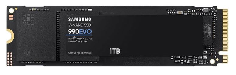 [8806095300276] Samsung 990 EVO 1TB PCIe Gen4/5 NVMe SSD 5000MB/s 4200MB/s R/W 680K/800K IOPS 600TBW 1.5M hrs V-NAND TLC AES 256-bit Encryption 5yr wty
