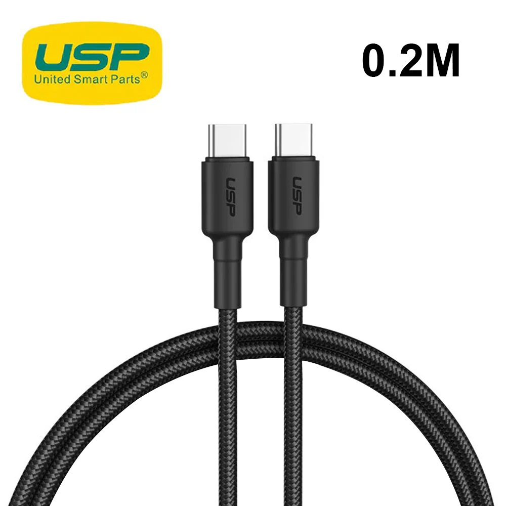 [6976552041171] USP BoostUp Braided USB-C to USB-C Cable (20cm) Black-3A/60W, Fast  Safe Charge,Strong  Durable,Samsung Galaxy,Apple iPhone,iPad,MacBook,Google,OPPO