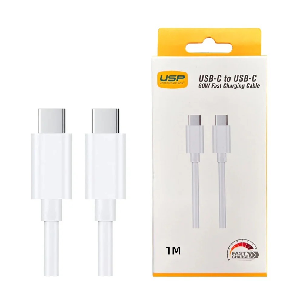 [6972475750596] USP USB-C to USB-C 60W Mini Cable (1M) White - 3A , Fast Charge, High Performance, Durable, 8K Bend, Samsung Galaxy,Apple iPhone,iPad,MacBook,Google