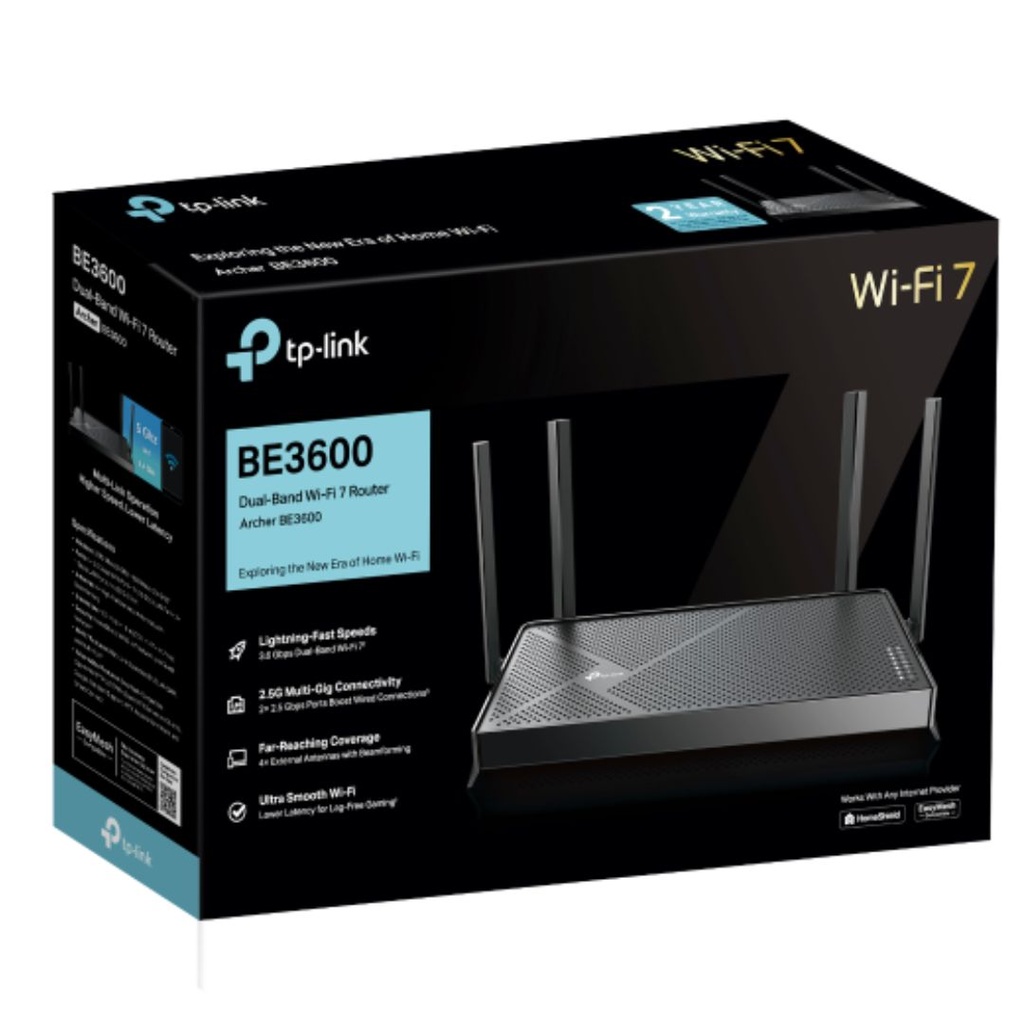 [8885020624786] 8885020624786 TP-Link Archer BE3600 BE3600 Dual-Band Wi-Fi 7 Router (WIFI7) 1148 Mbps at 2.4 GHz + 4804 Mbps at 5 GHz, 8× Antennas, 2.0 GHz Quad- Core CPU, 1*2.5Gbp