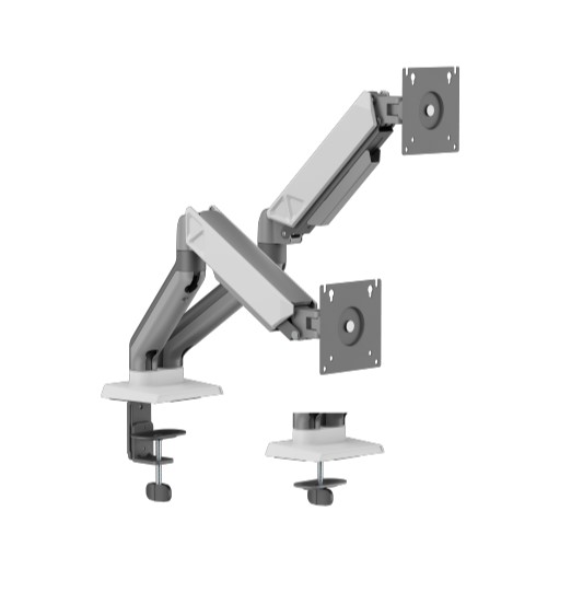 [6956745179249] 6956745179249 Brateck LDT88-C024 DUAL SCREEN RUGGED MECHANICAL SPRING MONITOR ARM For most 17"~32" Monitors, Space Grey  White (LS)