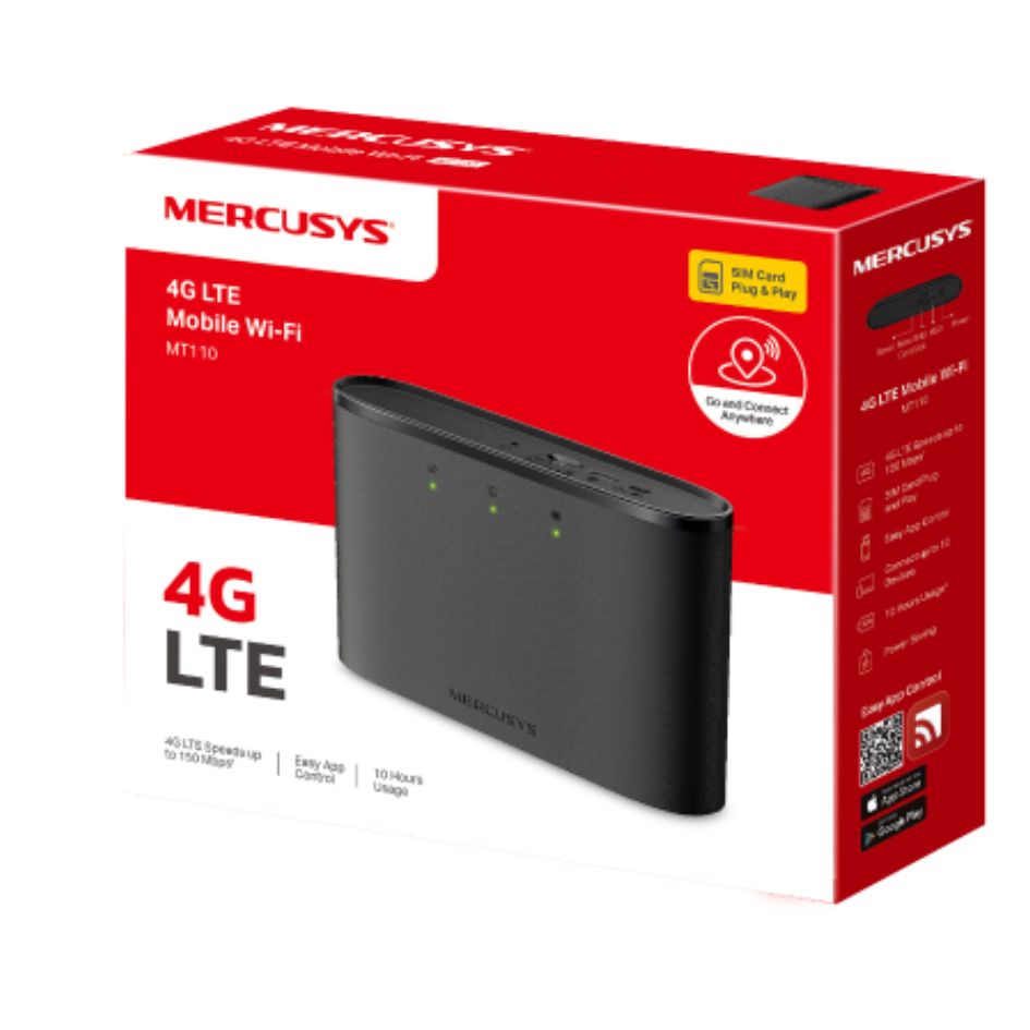 [6957939001254] 6957939001254 Mercusys MT110 150Mbps 4G LTE Modem, 150 Mbps at 2.4 GHz, 4G Cat4 150/50 Mbps, Build-In 2200 mAh Rechargeable Battery